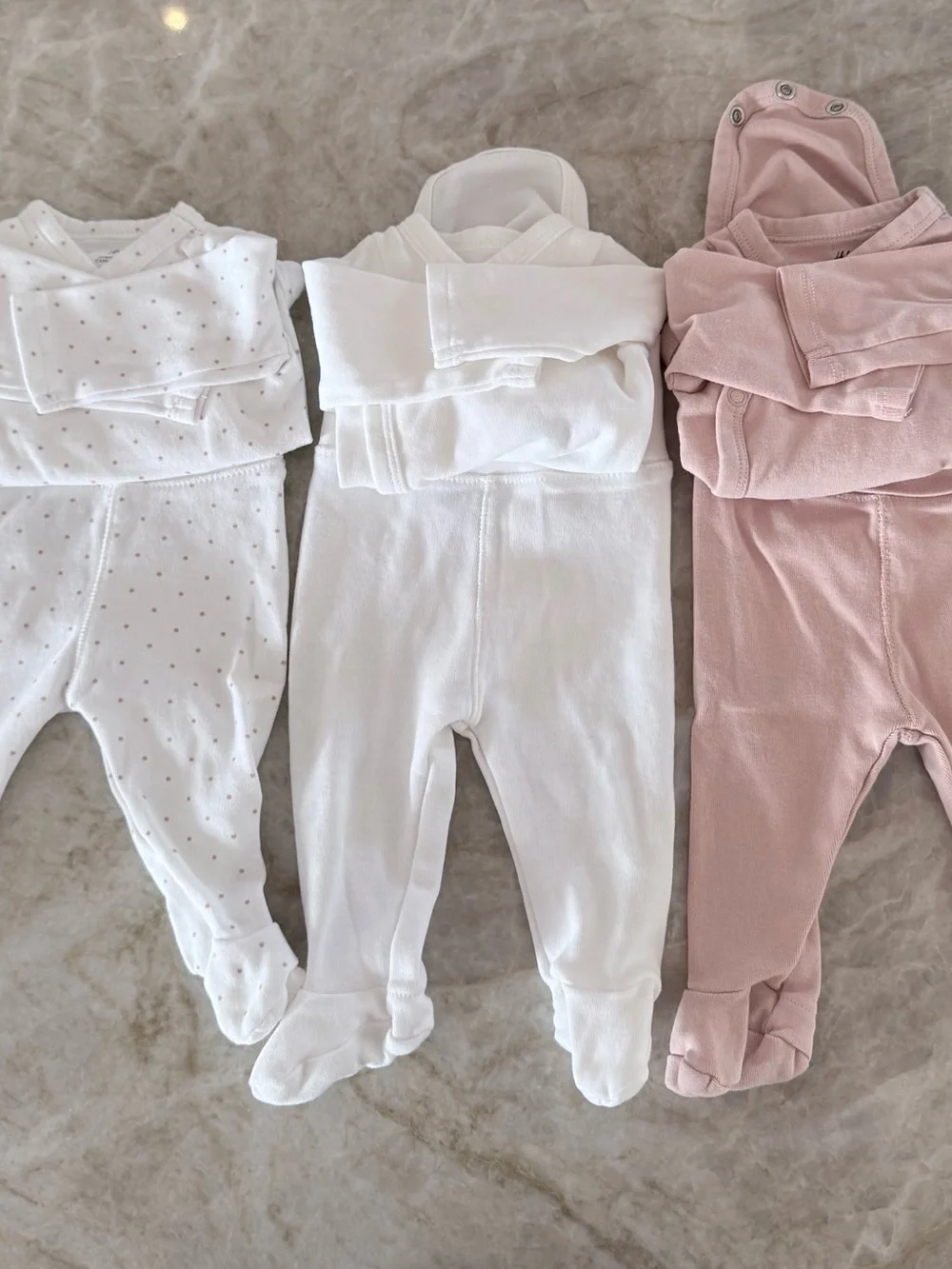 3-Pack Long-Sleeves Bodysuits and Leggings - Dusty Pink/White/Dotted